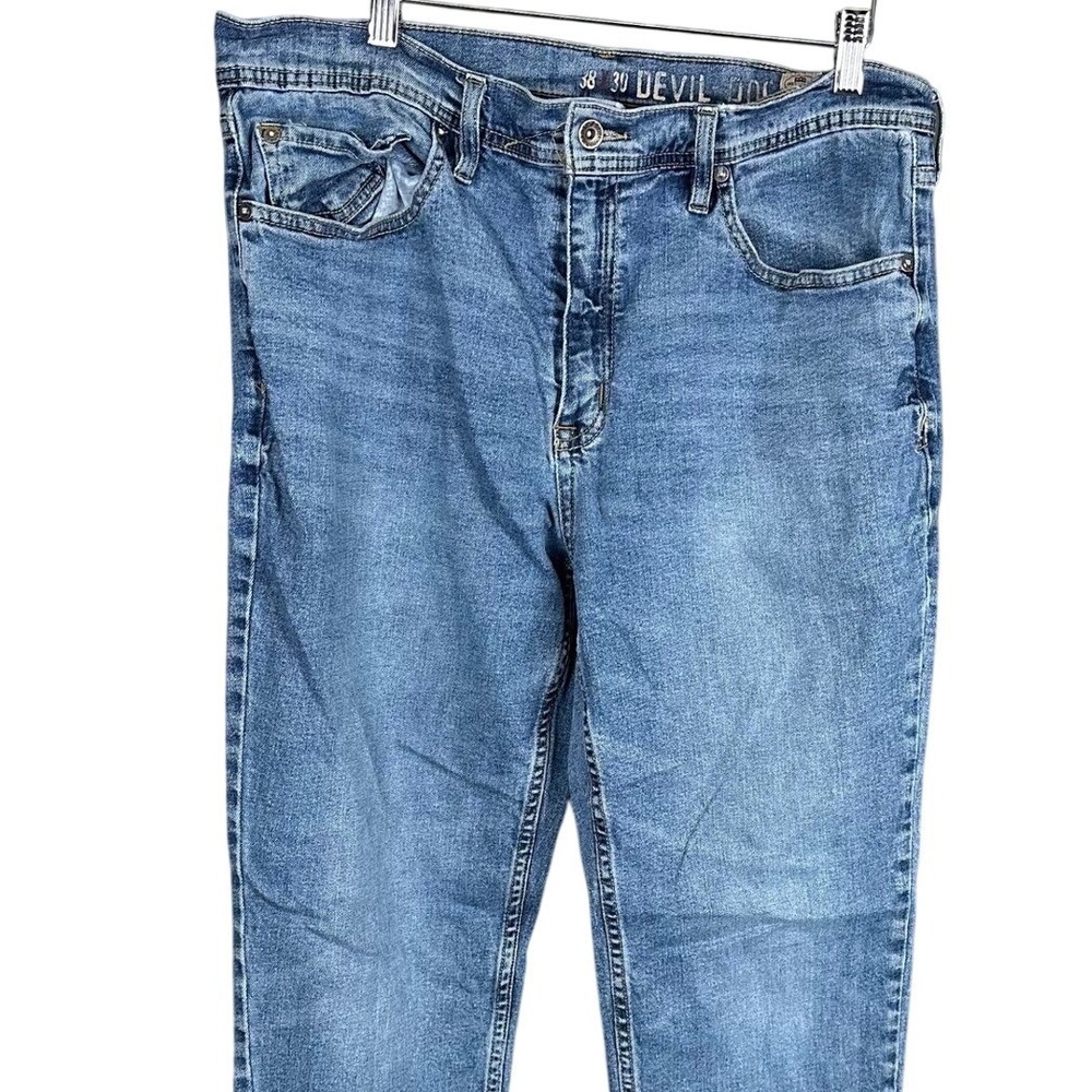Devil-Dog Dungarees Mens Slim Straight Medium Wash Blue Denim Jeans 38x30